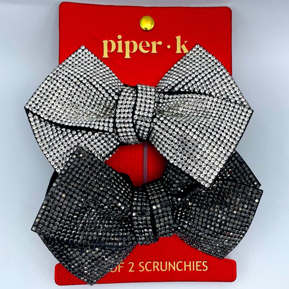 Piper K Pair of Silver & Black Glitzy Scrunchies New